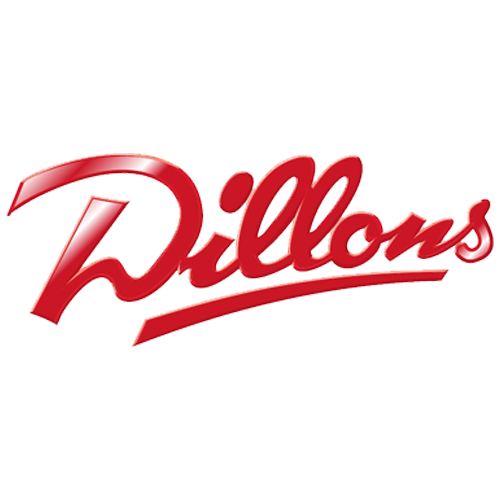 Red 'Dillons' logo on a white background