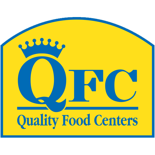 Logo of Quality Food Centers with a blue 'QFC' on a yellow background